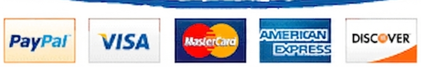 We accept PayPal, Visa, Mastercard, American Express, Discover
